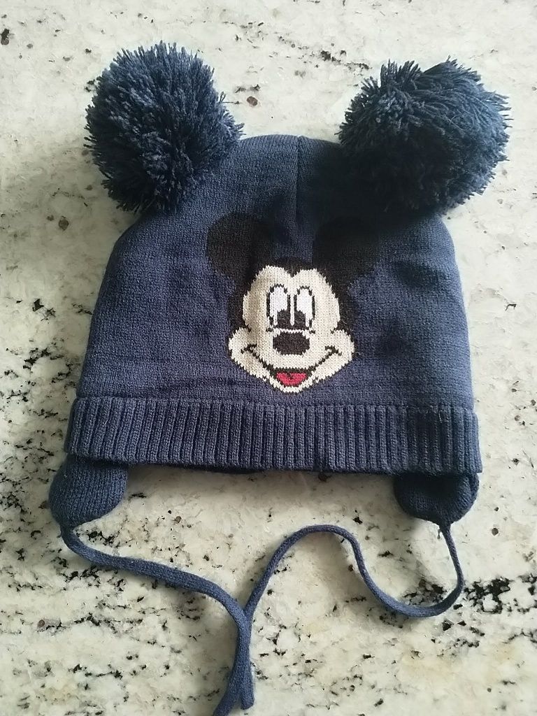 Ciepła gruba granatowa czapka zimowa Myszka Mickey pompon Disney Baby