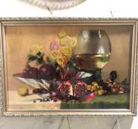 Картина бисером «гранаты, цветы и бокал вина»