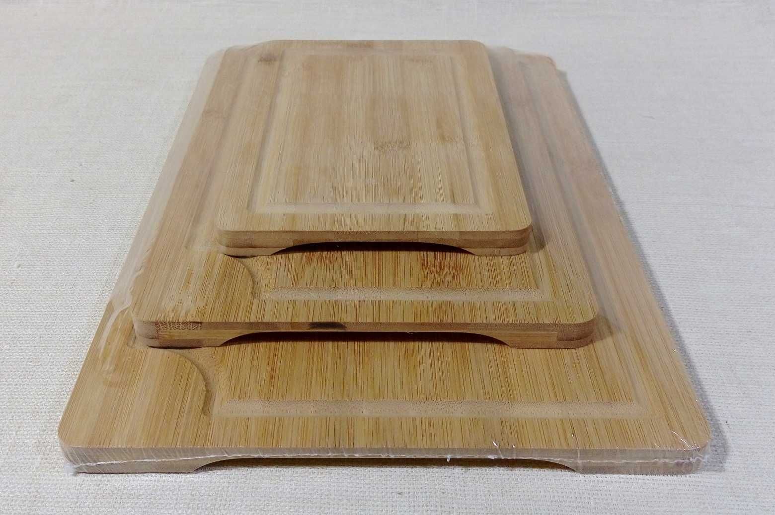 Комплект кухонных разделочных досок из бамбука с боковыми ручками 3 шт
