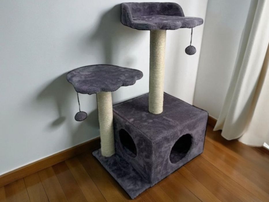 HIT Szary drapak dla kota domek legowisko słupek zabawki piłki mega