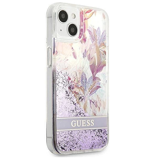 Etui Guess Flower Liquid Glitter na iPhone 13 mini - fioletowe
