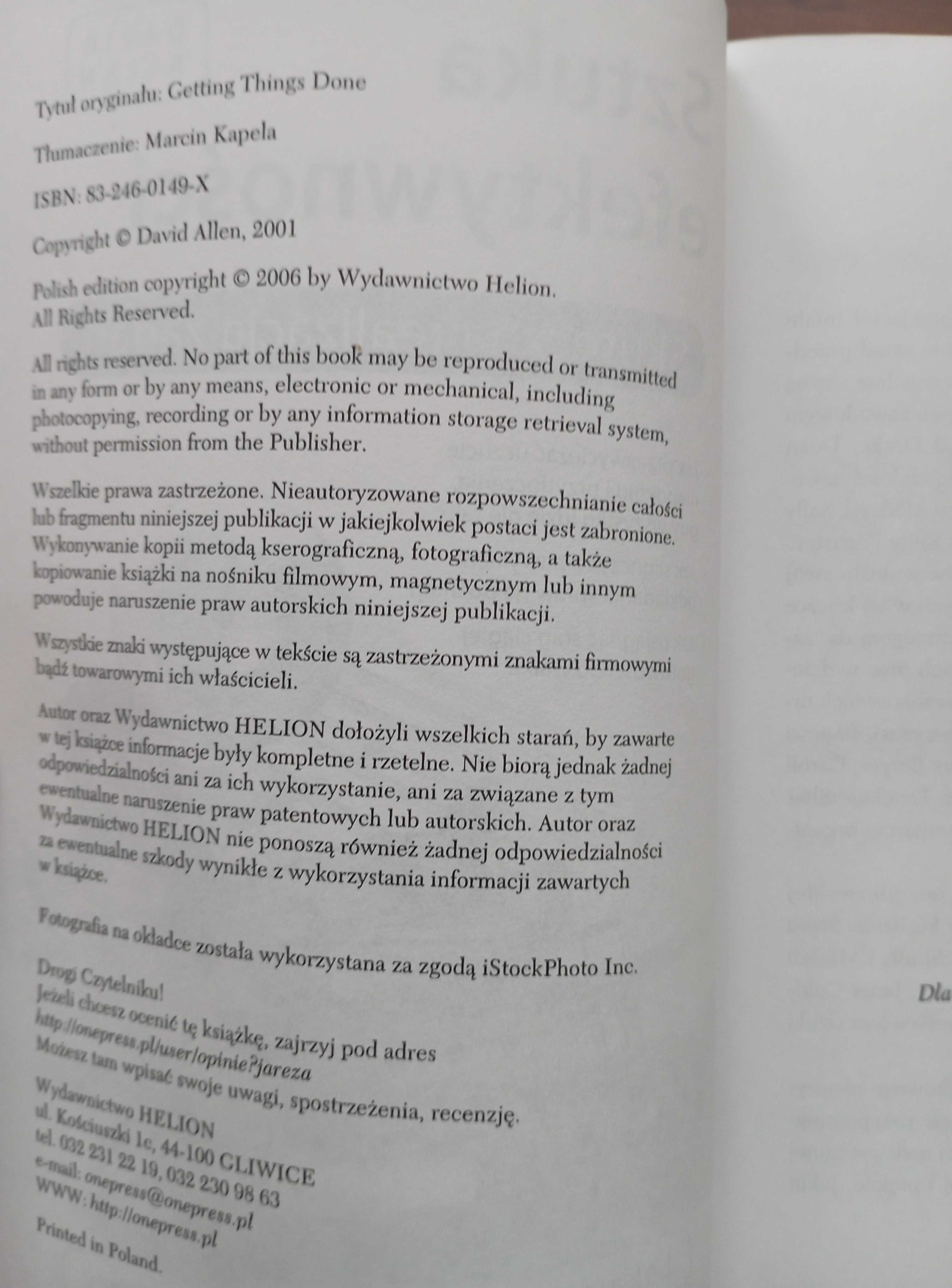 Sztuka efektywności Skuteczna realizacja zadań David Allen
