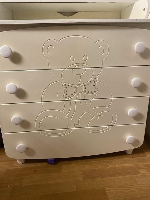 Комплект кроватка, комод, матрас Верес мишка со стразами