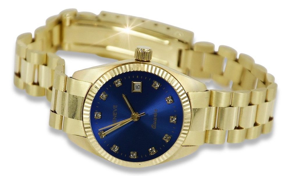 Złoty zegarek damski 14k 585 z bransoletą Geneve lw020ydbl&lbw009y-P