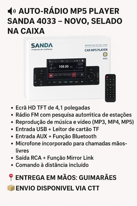 Auto-Rádio MP5 Player SANDA 4033  Novo