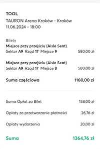 TOOL koncert 2x bilety Tauron Arena Kraków 11.06