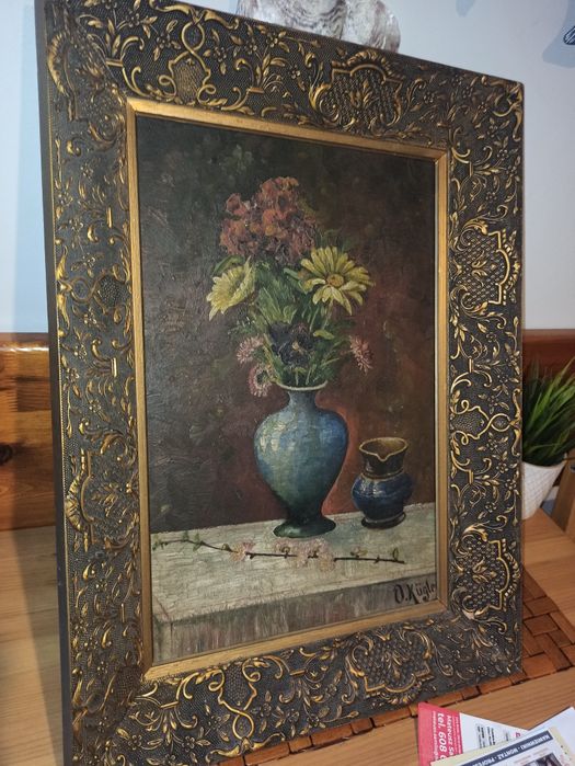 Obraz olejny, kwiaty, martwa natura