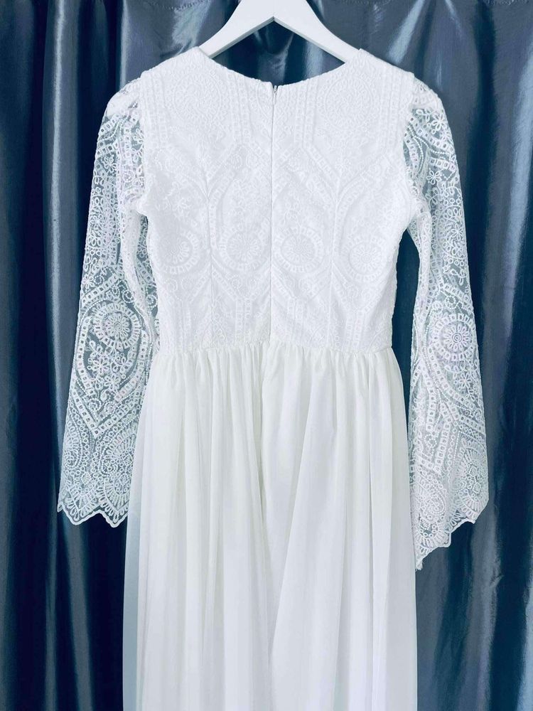 Sukienka suknia ślubna boho rustykalna rozkloszowane rękawy S 36