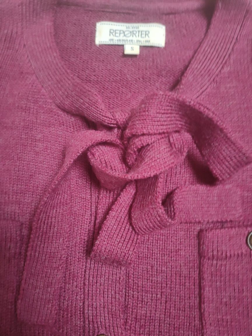 Sweter damski wełniany wiązany vintage rozmiar S burgund