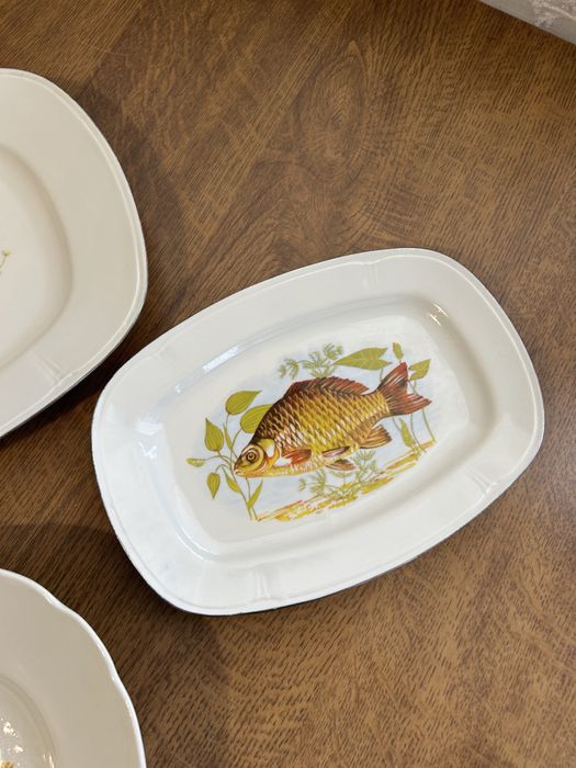 Zestaw półmisków 3 sztuki talerzy ceramika z motywem ryby