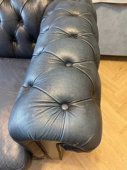 Sofa chesterfield skóra 3-os niebieska