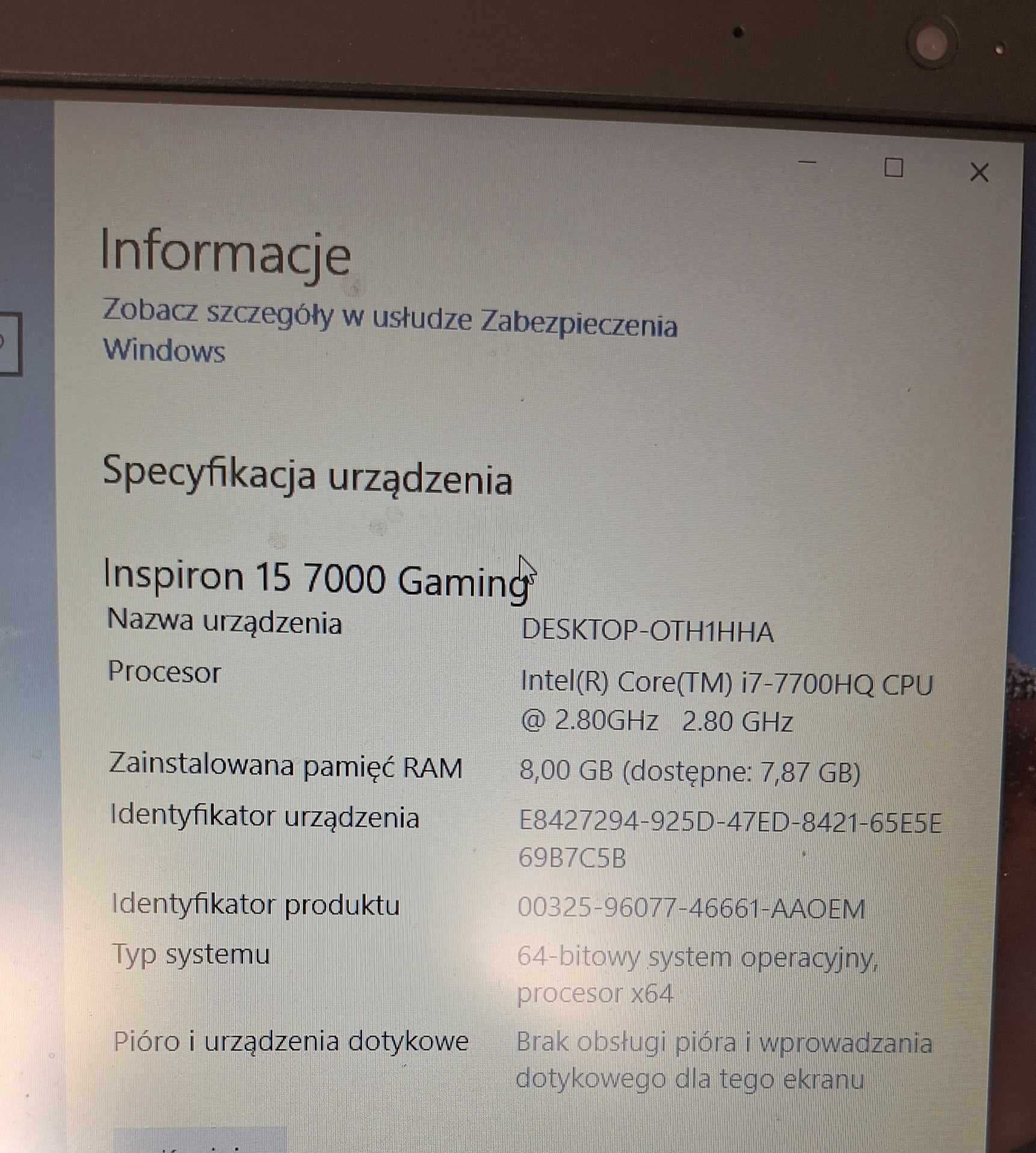 Dell Inspiron 15 7000 GAMING Core i7 2,8GHz 7700HQ