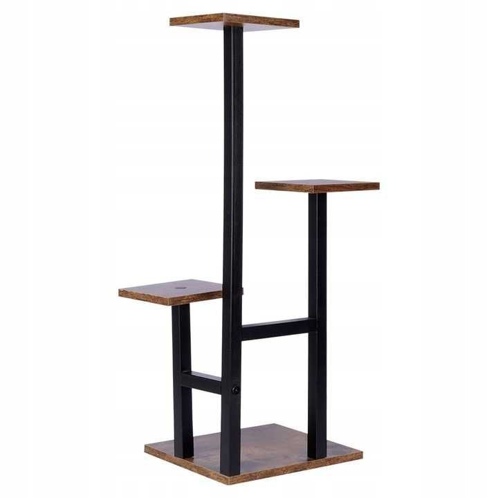 Kwietnik Stojący Metalowy Drewniany 4 Doniczki Z Kwiatami Rośliny 84cm
