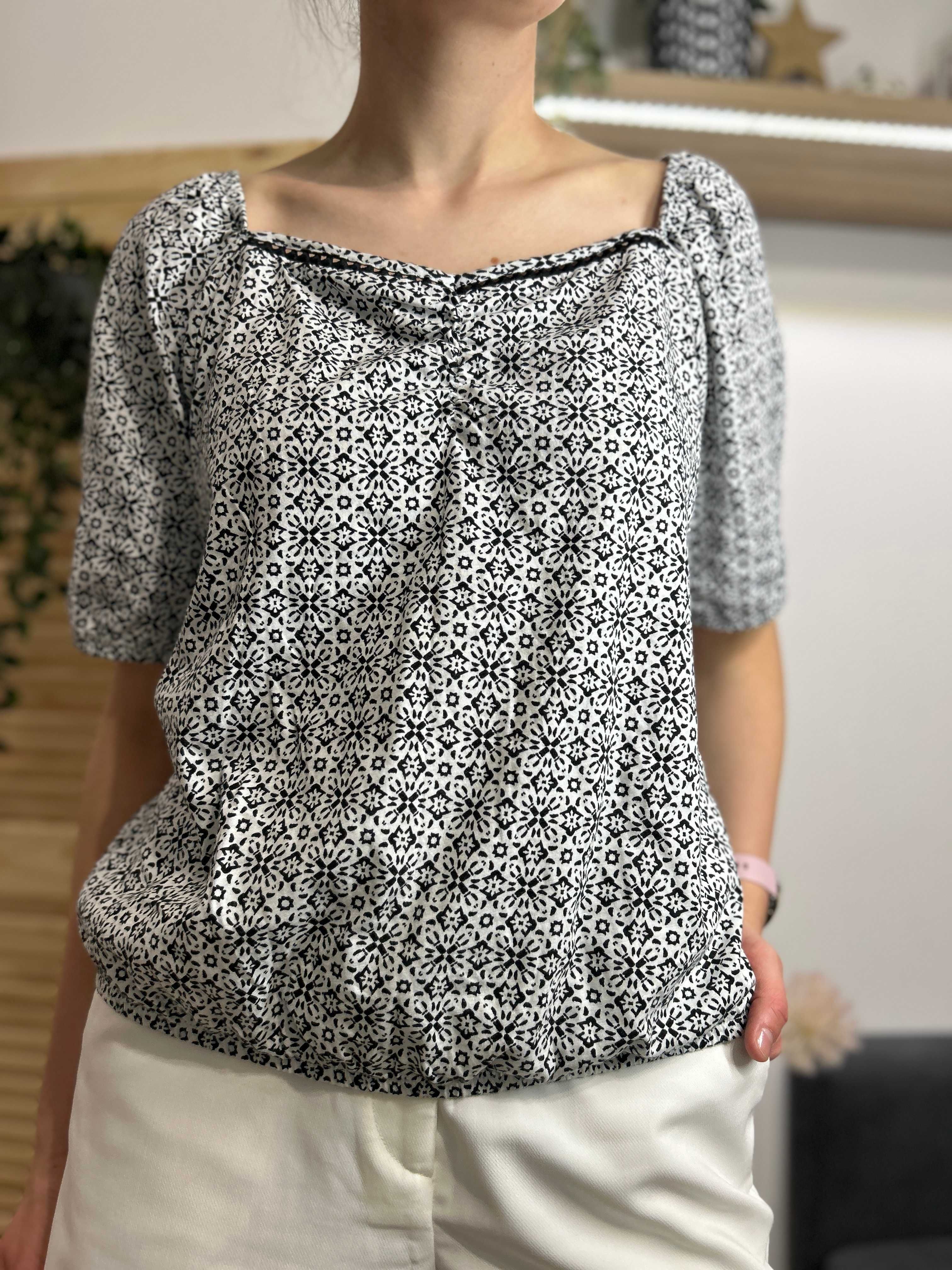 Czarno-biała wzorzysta bluzka letnia – Marks & Spencer, rozmiar 40/42