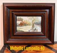Śliczny mini obraz malowany na desce w drewnianej ramie 40