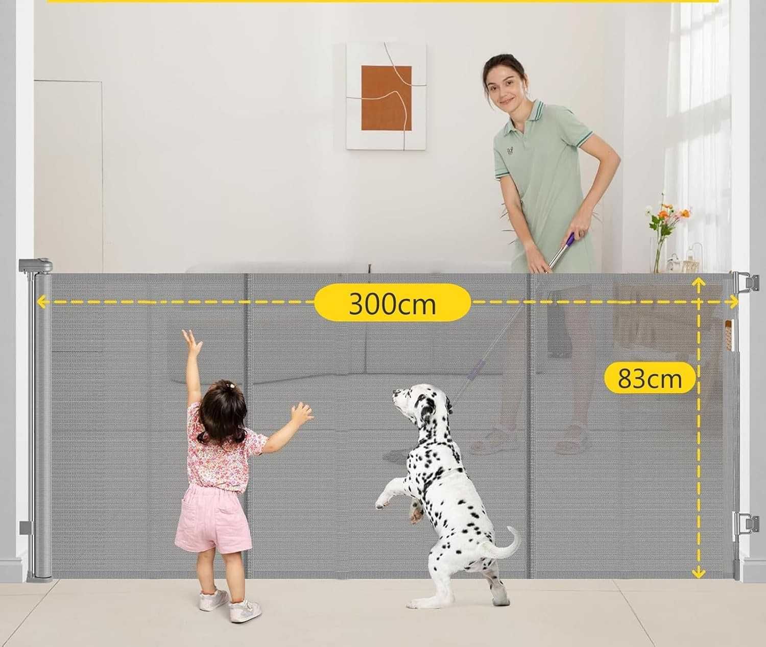 Rozsuwana bramka ochronna dla dzieci i zwierząt 0–300 cm, wys. 83 cm