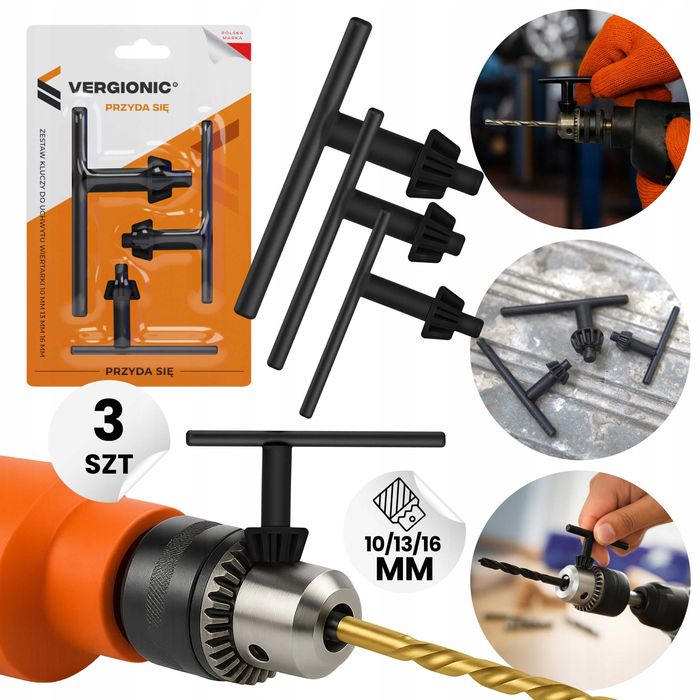 KLUCZYK x 3. Zestaw kluczy do UCHWYTU Wiertarki 10mm 13mm 16mm 3 szt.