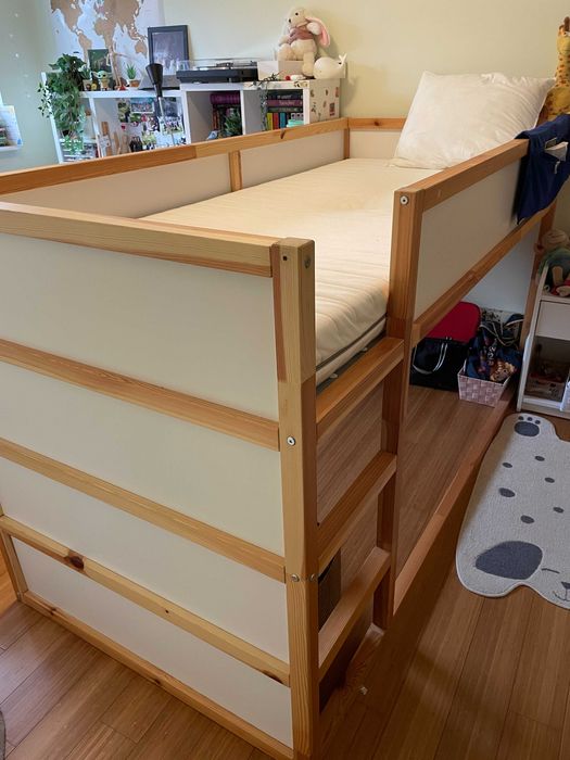 Dwustronne łóżko IKEA KURA + materac piankowy MALFORS