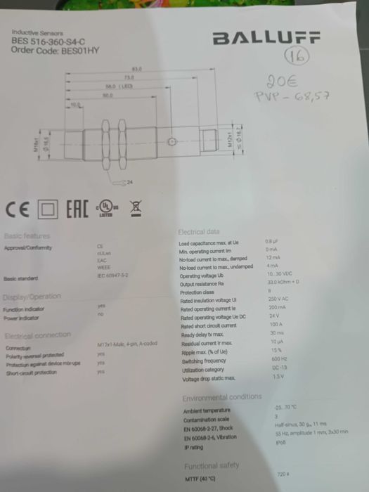 Sensor indutivo 18mm pnp 24vdc BALLUFF