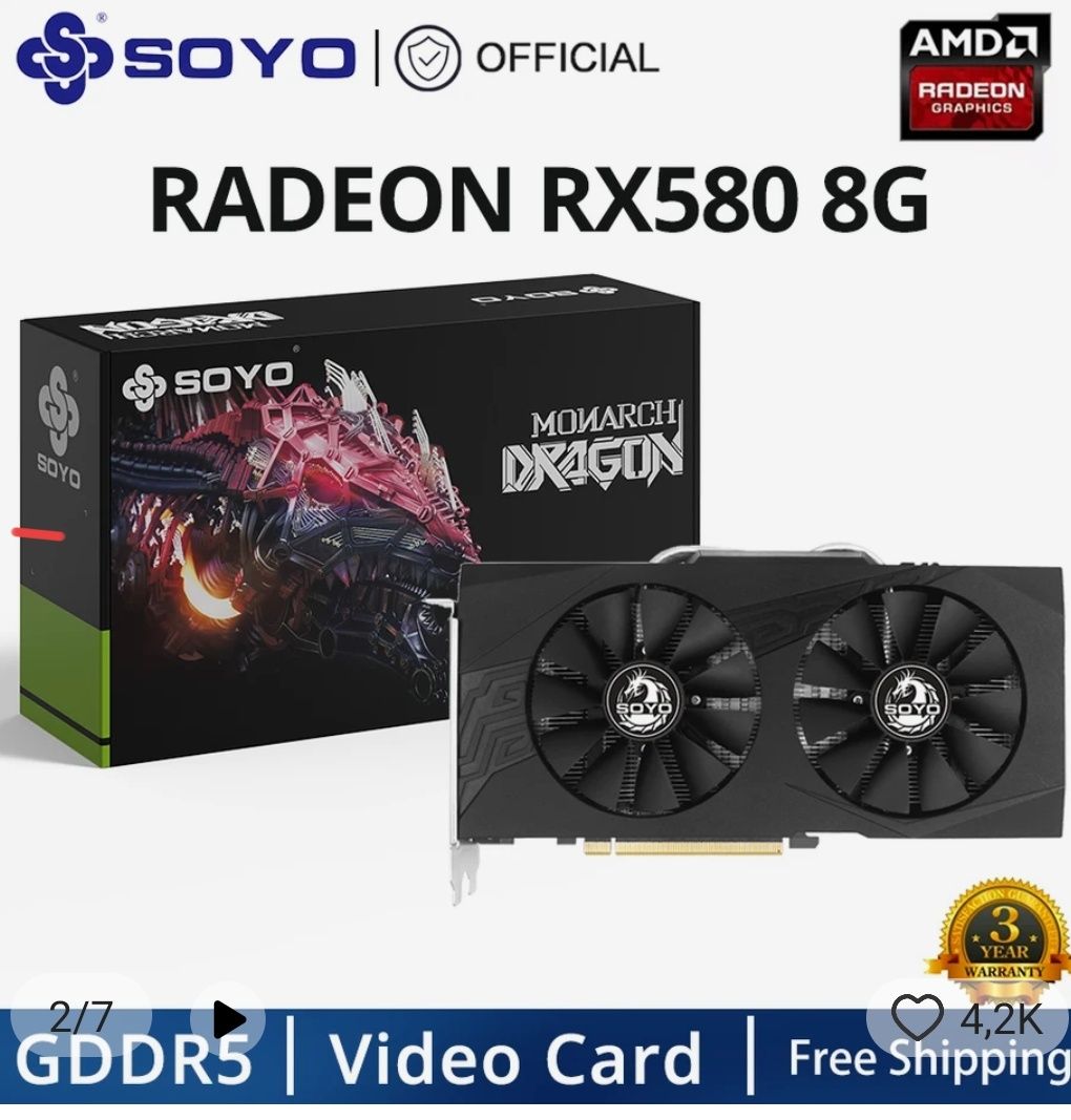 Відеокарта Soyo RX 580 8 gb нова