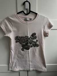 Zara t-shirt jasny  różowy srebrna aplikacja r. S