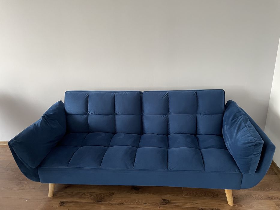 Sofa rozkładana granatowa welur