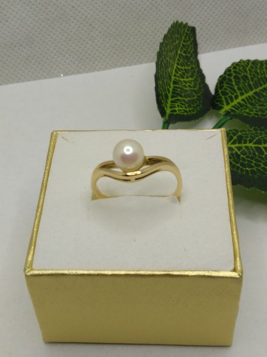 Złoty pierścionek perła, złoto 333 rozmiar 14