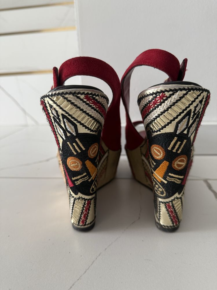 Baldinini koturny buty na platformie na koturnie czerwone złote r. 38