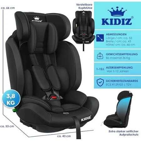 KIDIZ® Fotelik samochodowy dla dziecka,  9 kg - 36 kg 1-12 lat