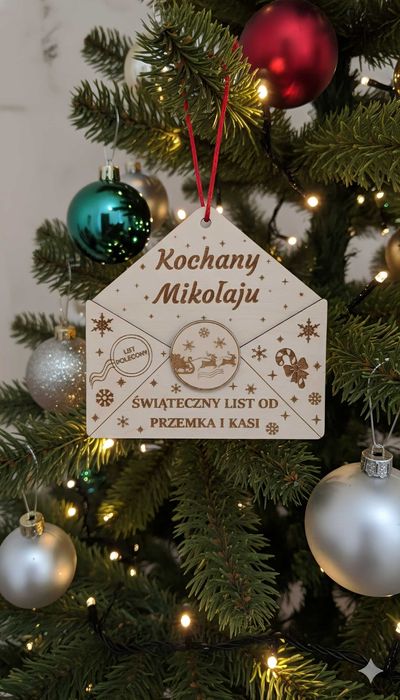 Drewniana świąteczna koperta na list do Świętego Mikołaja