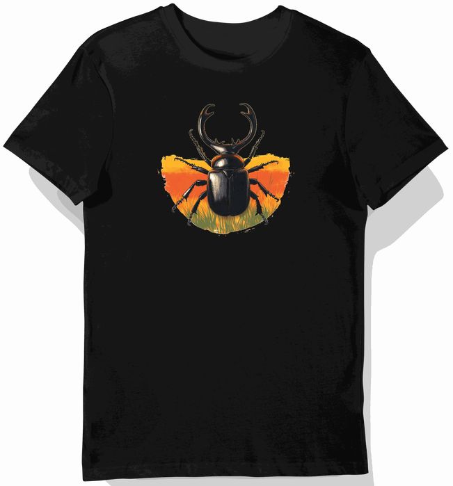 Koszulka męska czarna z nadrukiem rohatyńca w polu S