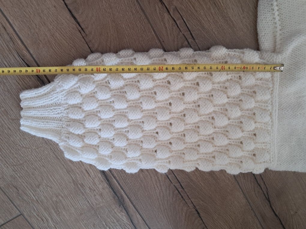 Sweter handmade, roz S, oversize,  wełna narzutka