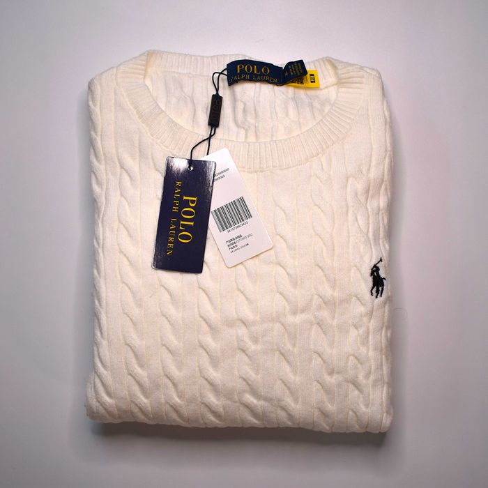 Ralph Lauren • Biały Sweter • Cable Knit • 100% Bawełna • Męski • M