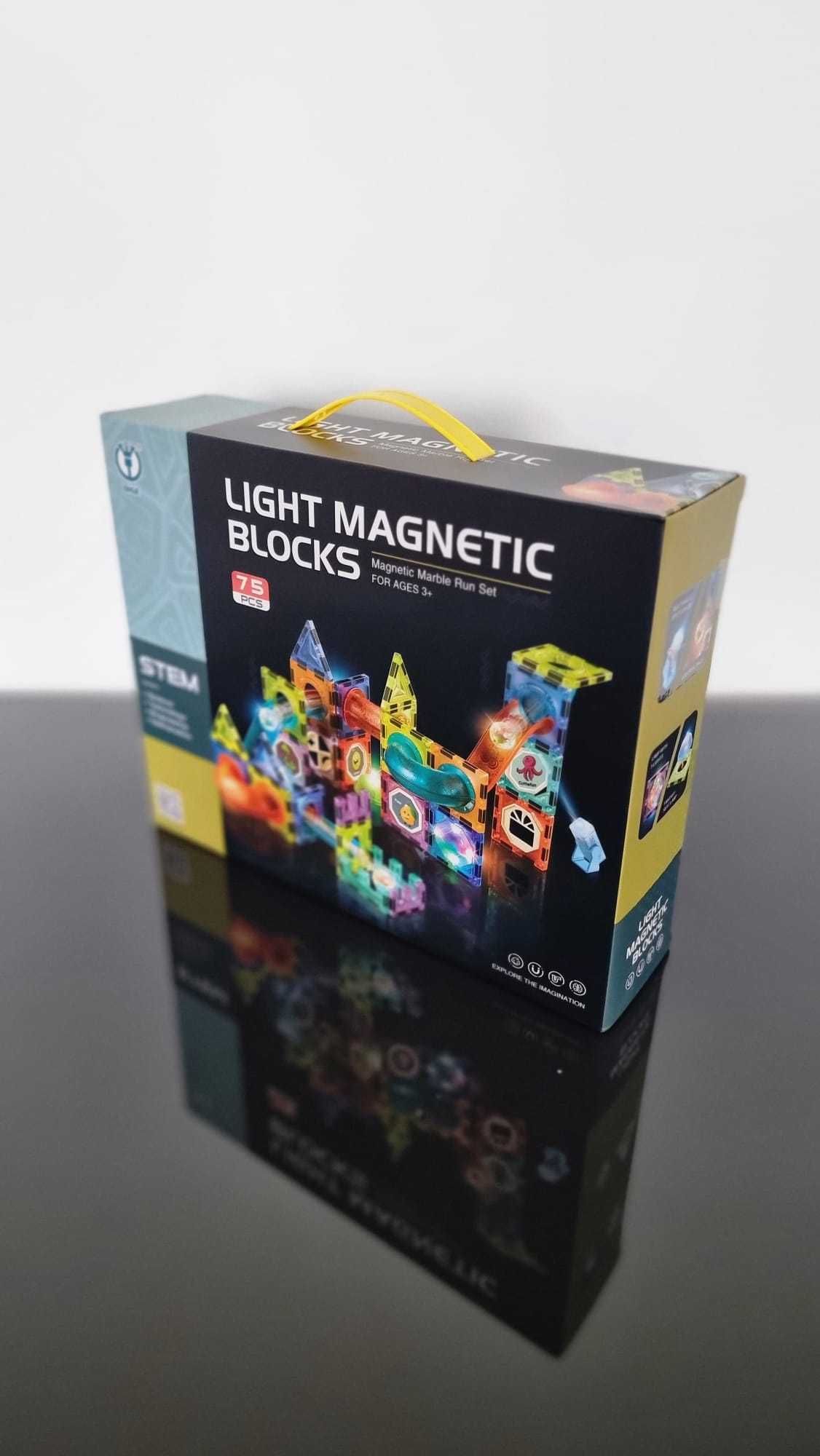Klocki magnetyczne konstrukcyjne świecący tor 75 el 3D Magnetic Tiles