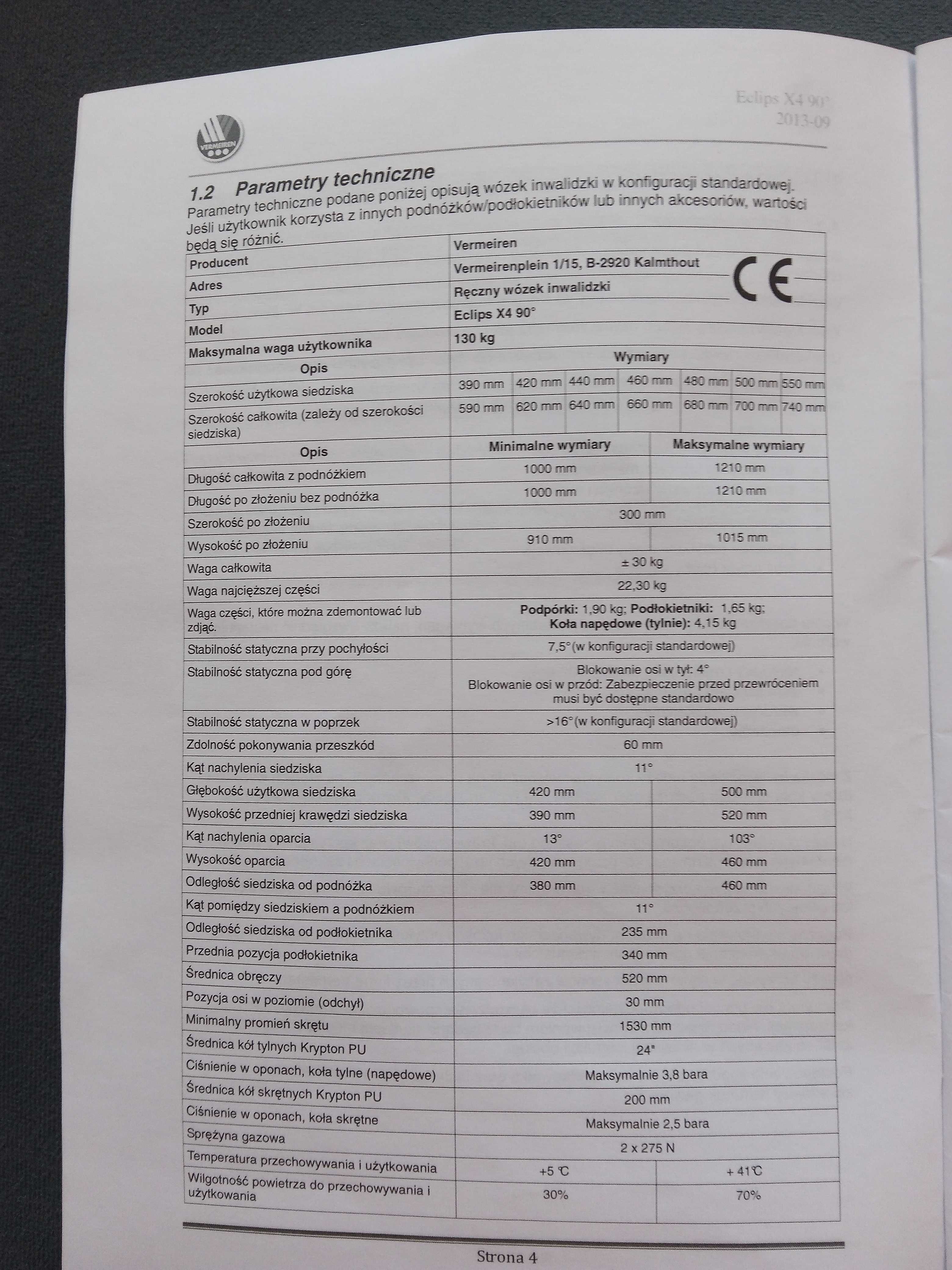 Wózek inwalidzki Vermeiren Eclips 490