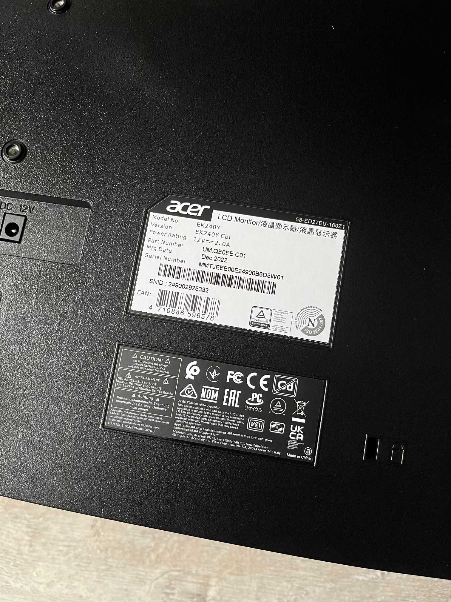 Monitor 24 LED LCD Acer EK240Y komplet z pudełkiem