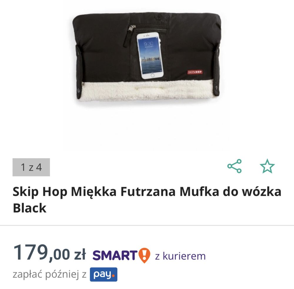 Skip Hop Miękka Futrzana Mufka do wózka Black