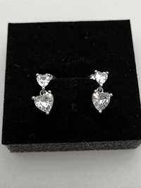 Brincos double heart crystal