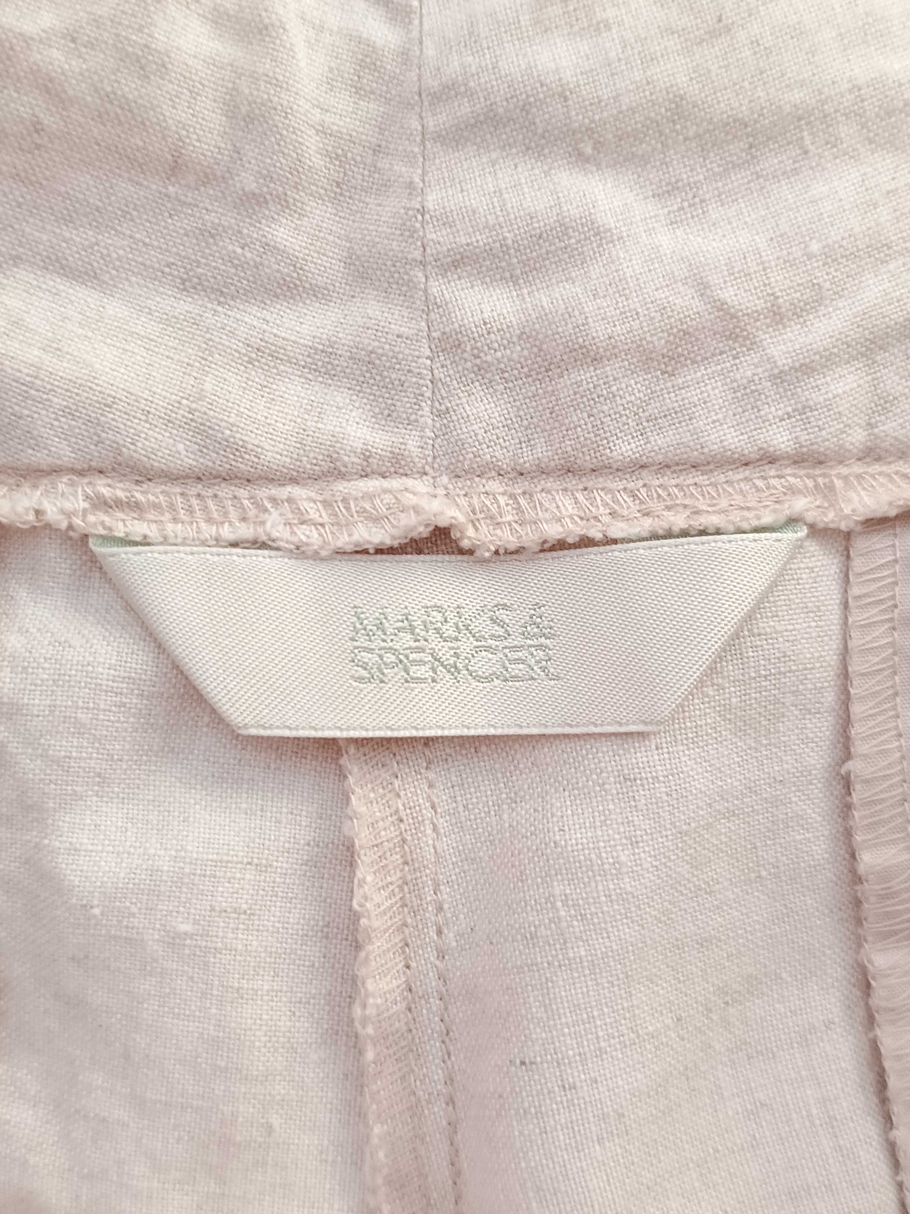 Beżowe spodnie do kostek szerokie nogawki 100% len Marks&Spencer 40 L