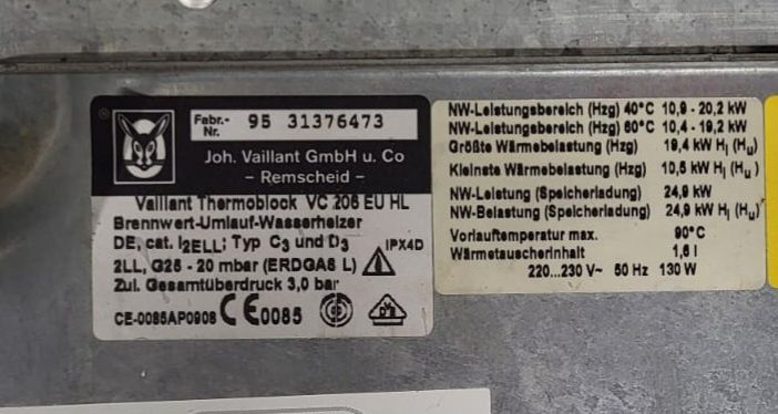 Запчастини котла Vaillant Thermoblock VC 206 EU HL
