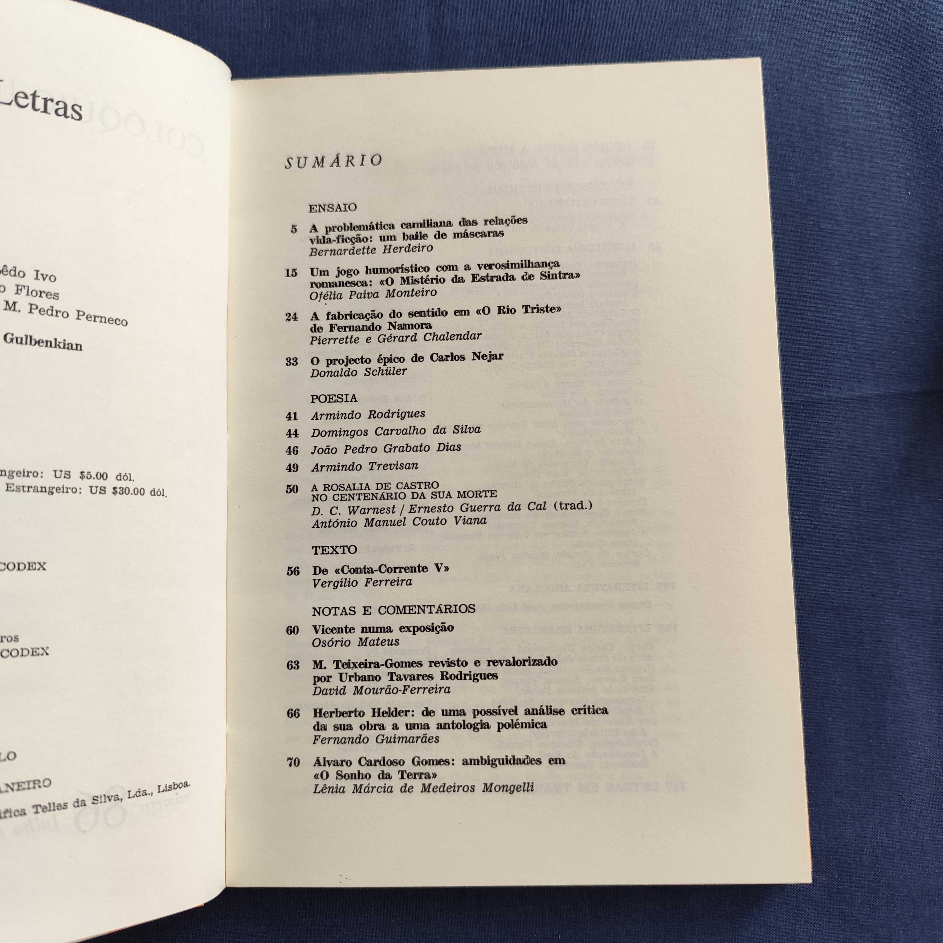 Revista Colóquio Letras 86 - Julho 1985