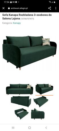 Piękna kanapa/sofa rozkładana 3LD butelkowa zieleń