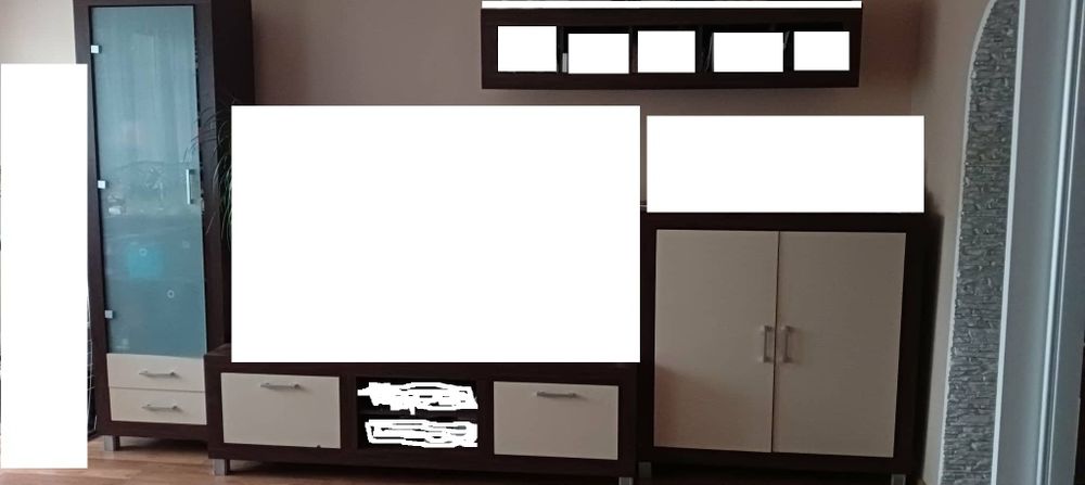 Zestaw mebli: komoda, RTV, witryna, półka