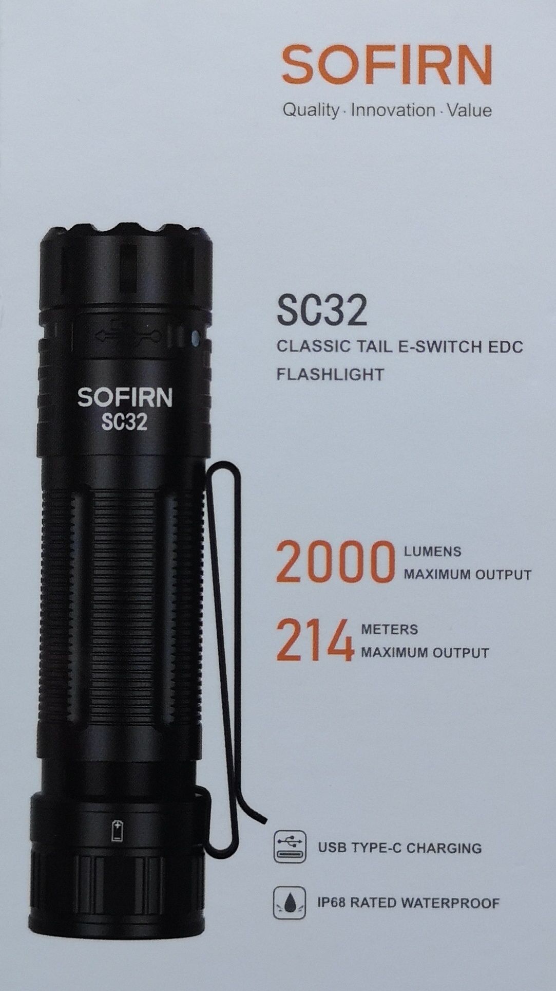 Latarka do EDC  SOFIRN SC32, 2000 lm, z dyfuzorem światła