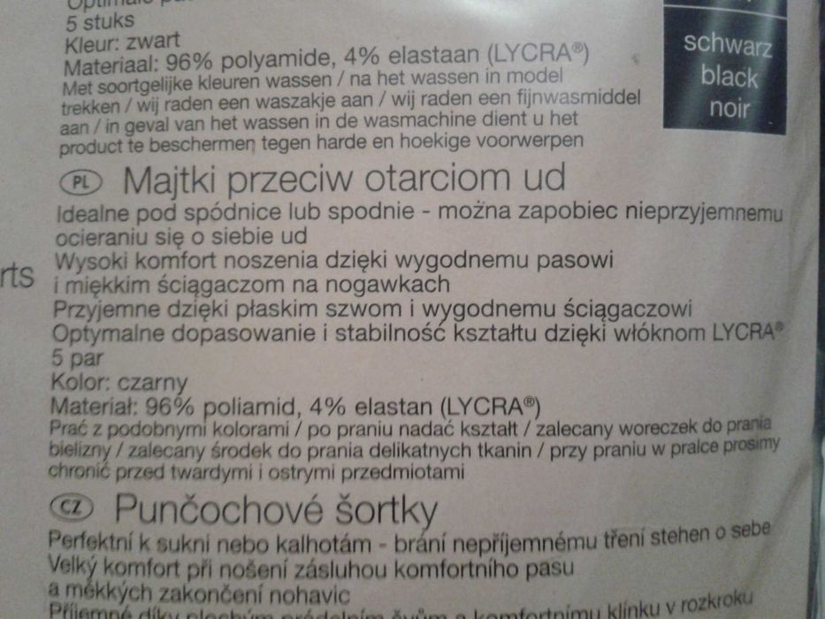 Esmara Majtki rajstopy przeciw otarciom ud z lycrą czarne XXL 5 par