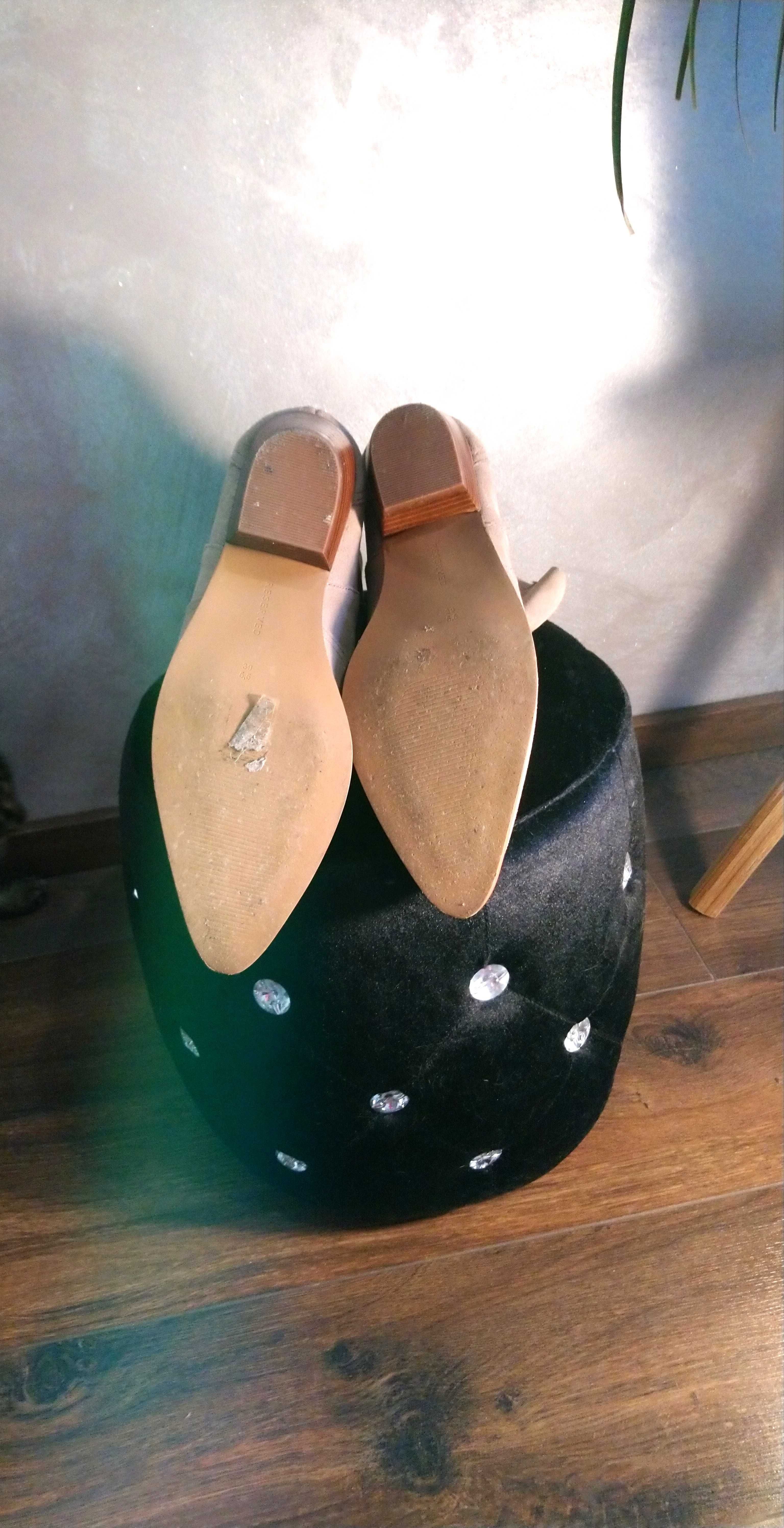 Skórzane buty botki damskie skóra reserved beżowe R. 39 5,5