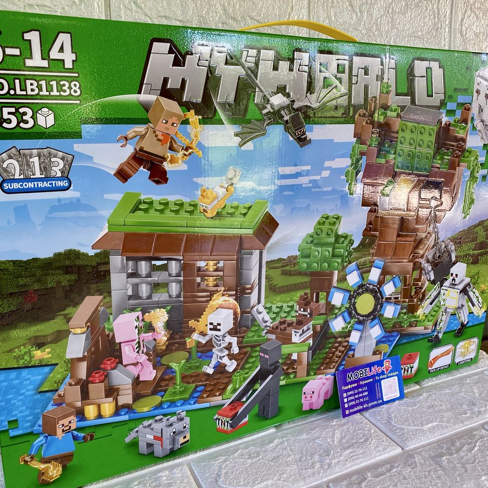 Конструктор Minecraft Майнкрафт 653 деталей 12 фигурок Дом с Мельнецей