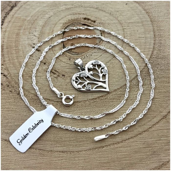 Piękny Srebrny Łańcuszek Z Sercem 925+róża Wieczna Prezent Dla Przyjac