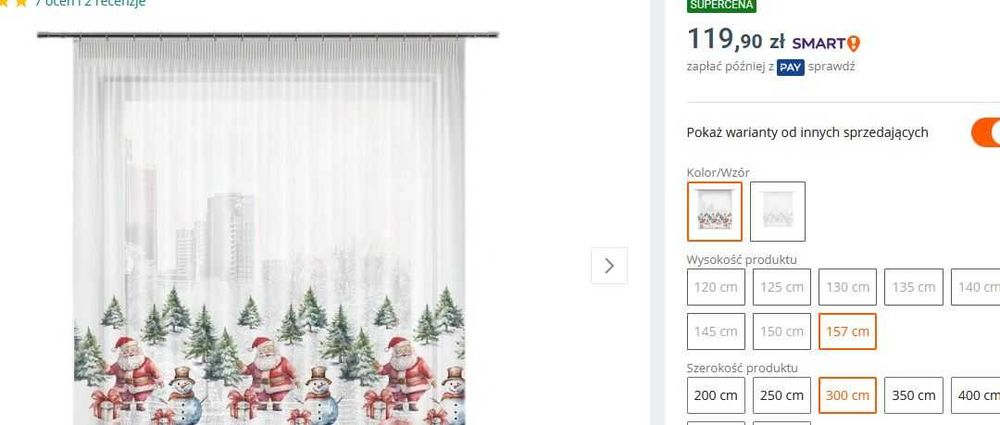 Firana świąteczna Boże Narodzenie 300x157 cm