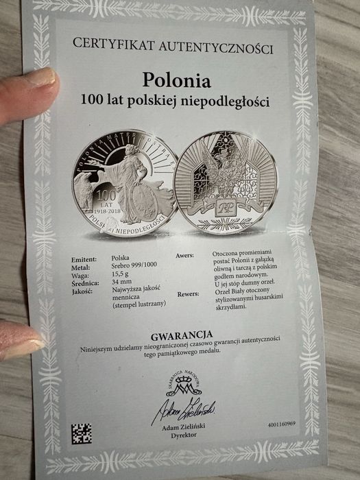 Moneta srebrna 100 lat Polski Niepodległej
